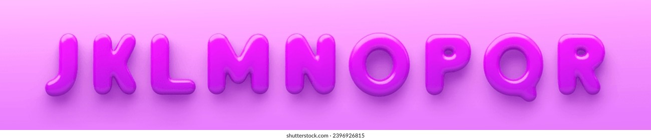 3D Purple uppercase letters J, K, L, M, N, O, P, Q and R with a glossy surface on a purple background .