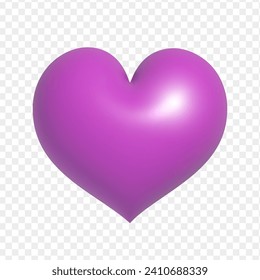 3d purple vector heart icon isolated on transparent background