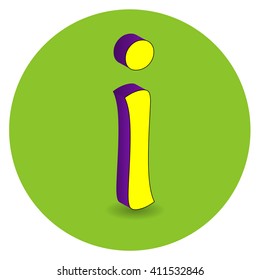 3D purple and yellow lowercase  letter i on green circle background.  Vector illustration.