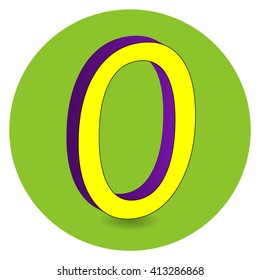 3D purple and yellow vector illustration of number 0 on green circle background.