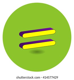 3D purple and yellow vector illustration of symbol equality on green circle background.