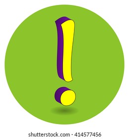 3D purple and yellow vector illustration of symbol exclamation mark on green circle background.