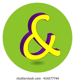 3D purple and yellow vector illustration of symbol and on green circle background.