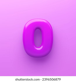 3D Purple zero with a glossy surface on a purple background .