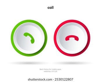 3D push phone button icon, incoming call, calling, mobile, voice talk, contact symbol. Accept call. Social media sign for website, mobile app, UI, UX, GUI.
