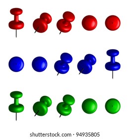 3d push pins against white background, abstract vector art illustration