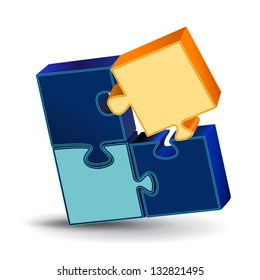 3D Puzzle - Isolated On White Background - Vector Illustration, Graphic Design - Editable For Your Design. Puzzle Logo