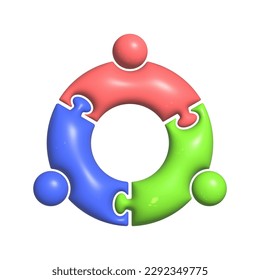 3 quinquies rompecabezas. El logo del trabajo en equipo. Un círculo en la forma de un rompecabezas de tres partes. Un elemento para sitios web, aplicaciones y redes sociales.