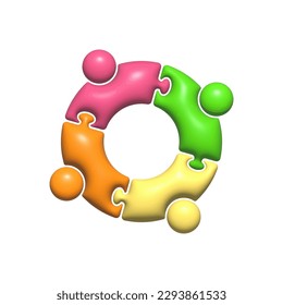 3 quinquies rompecabezas. El logo del trabajo en equipo. Un círculo en forma de rompecabezas de cuatro piezas. Un elemento para sitios web, aplicaciones y redes sociales.