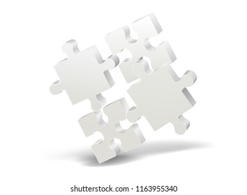3D puzzle on white background with shadow. Vector