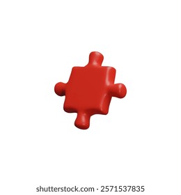 3d puzzle piece, red color, Vector isolated illustration. Logical game. Children's puzzle. Teamwork and cooperation. Business task. Minimalistic cartoon style.