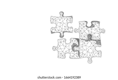 Piezas de rompecabezas 3D unidas. concepto de trabajo en equipo. La idea creativa de la solución de problemas cooperación. Ilustración vectorial de parte de la estrategia de luz blanca baja