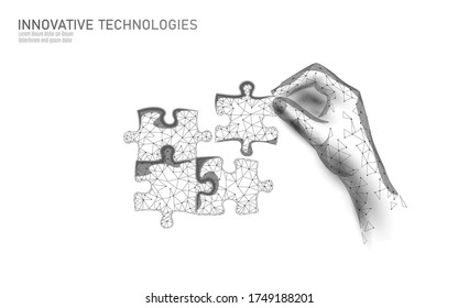 Piezas de rompecabezas 3D unidas. Concepto de negocios de trabajo en equipo. Cooperación creativa para la solución de problemas. Ilustración vectorial del juego de estrategia azul de polos bajos