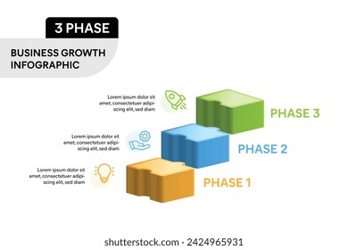 3D Puzzle Stair Infographic Template. 3 Options, Steps, Parts, Segments Business Marketing Concept. Vector Illustration