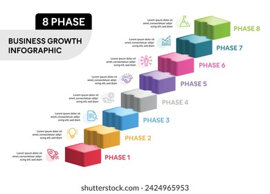 3D Puzzle Treppe Infografik-Vorlage. 8 Optionen, Schritte, Teile, Segmente Business Marketing Konzept. Vektorgrafik