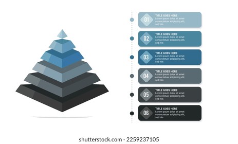 3D Pyramid Hierarchy Infographic Template Design with 6 Layers