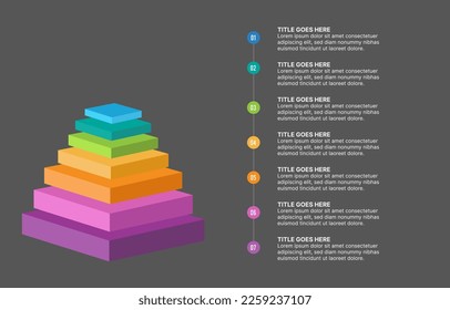 3D Pyramid Hierarchy Infographic Template Design with 7 Layers