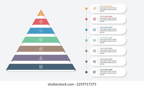 3D Pyramid Hierarchy Infographic Template Design with 7 Layers	