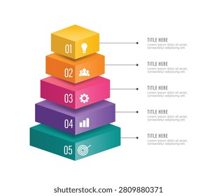 3D Pyramid Infographic Template Vector – 5 Levels Business Hierarchy Diagram Layout