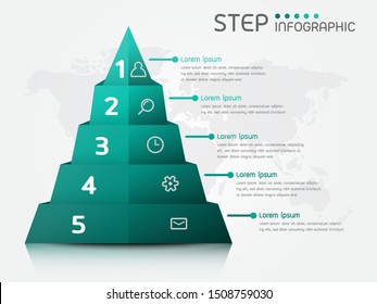 3D Pyramid shape elements of graph,diagram with steps,options,processes or workflow.Business data visualization. Creative stairs infographic template for presentation,vector illustration.