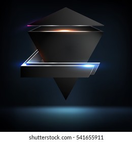 3D pyramid wireframe element with glowing neon lights. HUD element. Technology digital background. Vector illustration