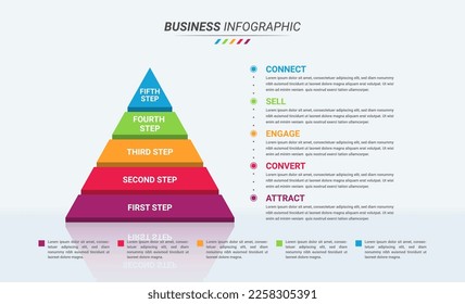 3D Pyramidal Infografik Design Template und Business Icon mit fünf Schritten. Pyramidal-Isometrische Infografik mit 5 Optionen für Präsentationen, Finanzberichte, Webdesign und Jahresberichte