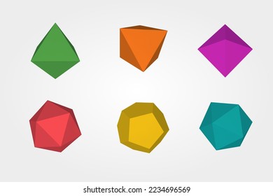 3D pyramids and pentagons set vector illustration.