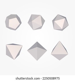 3D pyramids and pentagons set vector illustration.