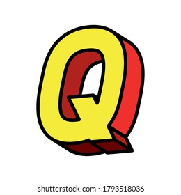 3d q letter design, lettering typography retro and comic theme Vector illustration