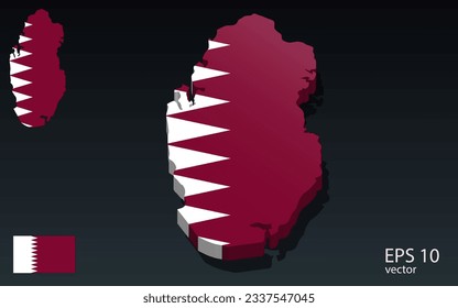 3D qatar map and flag . 3D shape design . Independence day concept . Perspective view . Vector