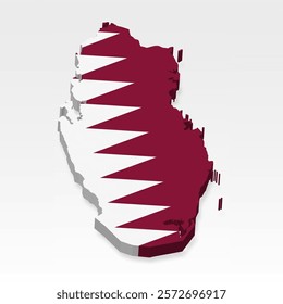 3D  Qatar map with flag. Three dimensional map of Qatar with shadow. Flag State of Qatar on white background for your design, app, UI.  Stock vector. EPS10. 