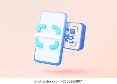 3d qr code icon scan for pay online shopping, shop special offer promotion on mobile phone cyberspace. Qr code buttons scan verification identity. 3d coding reading icon vector render illustration