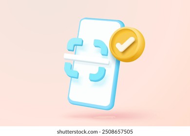 3d qr code icon scan for pay online shopping, shop special offer promotion on mobile phone cyberspace. Qr code buttons scan verification identity. 3d coding reading icon vector render illustration
