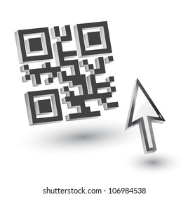 3D QR Code with mouse arrow, vector