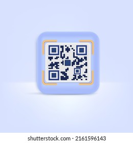 3d qr code scanning icon. Payment online shopping on soft blue pastel background. Minimal cartoon icon. Vector illustration