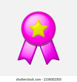 3d quality assurance ribbon icon with a star. Top quality label. Vector stock illustration.