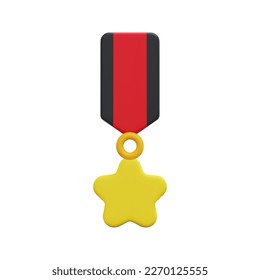 3D-Qualitätsgarantie-Medaille mit Stern und Bandsymbol-Vektorgrafik. Einzeln auf weißem Hintergrund. Preis, Gewinner und Preis-Konzept. Cartoon minimaler Stil. 3D-Badge-Symbol, Vektorgrafik, Darstellung.