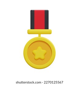 3d quality guarantee medal with star and ribbon icon vector. Isolated on white background. 3d prize, winner and award concept. Cartoon minimal style. 3d badge icon vector render illustration.