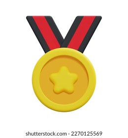 3d quality guarantee medal with star and ribbon icon vector. Isolated on white background. 3d prize, winner and award concept. Cartoon minimal style. 3d badge icon vector render illustration.