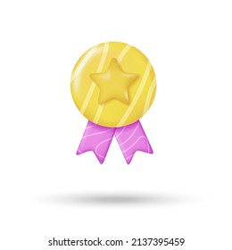 3d Quality guarantee ribbon icon design star. Graphics medal. Premium quality label. 3d vector illustration.