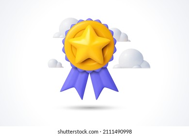 
3D quality guarantee vector medal with star and ribbon. Vector illustration icon realistic 3d graphics medal , high quality rating
