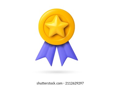  3D quality guarantee vector medal with star and ribbon. Vector illustration icon realistic 3d graphics medal , high quality rating - Shutterstock ID 2112629297