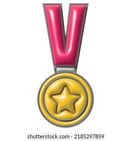 3D quality guarantee vector medal with star and ribbon