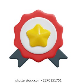 3d vector de icono de calidad. Aislado sobre fondo blanco. 3.ª fidelidad del cliente, concepto de marca y marketing. Dibujo de estilo mínimo. Marca 3d con ilustración de representación del vector de icono estrella.