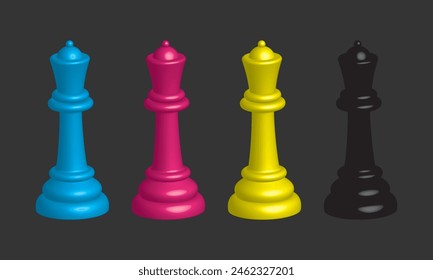 3d queen icon set, chess piece queen, vector illustration 