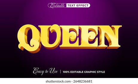 Efecto de texto editable de Plantilla de efecto de estilo de texto 3d Queen