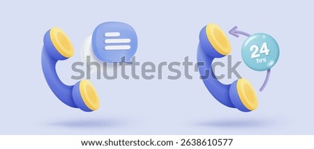 3d question and answer 24 hours icon signs for consultation concepts. speaker feedback with operator help hotline contact. 3d support consultant talk icon buttons vector render illustration