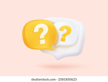 3d question answer sign or problem icon. speak bubbles question mark sign or ask FAQ and QA answer solution information. 3d answer speech bubbles icon vector render illustration