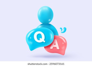 3d question answer sign or problem icon. speak bubbles question mark sign or ask FAQ and QA answer solution information. 3d answer speech bubbles icon vector render illustration