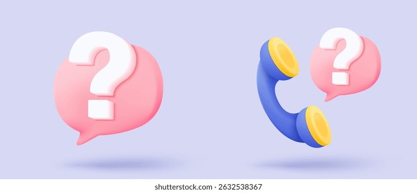 3d question answer sign or problem icon. speak bubbles question mark sign or ask FAQ and QA answer solution information. 3d answer speech bubbles icon vector render illustration